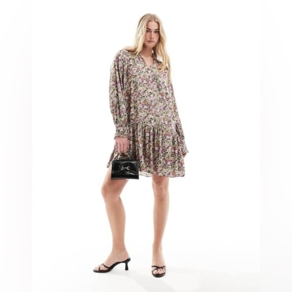 & Other Stories Floral Mini Dress Cottagecore Tiered Hem Size M